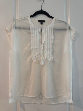 J. Crew Ivory Pleated Front Cap-Sleeve Blouse